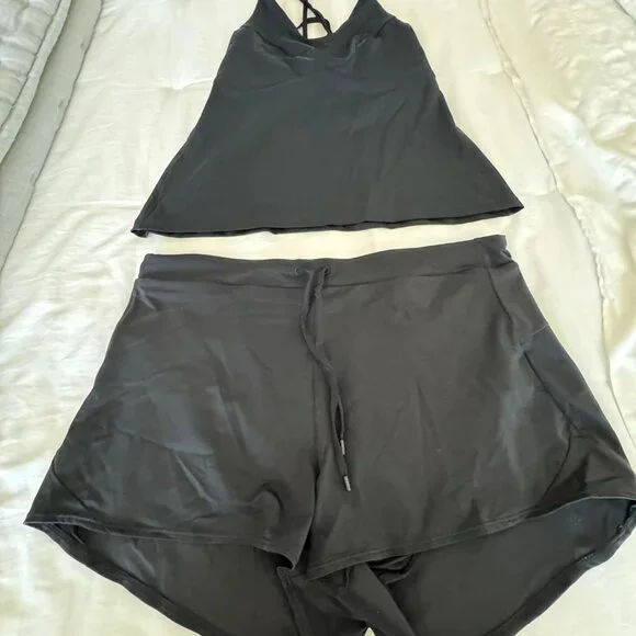 Athleta Black Two-Piece Swimsuit | Fitted Tankini Top & Swim Shorts | Size XL - Picture 5 of 8